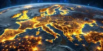 Uzayda parlayan dünya ve Asya kıtaları 4K duvar kağıdı