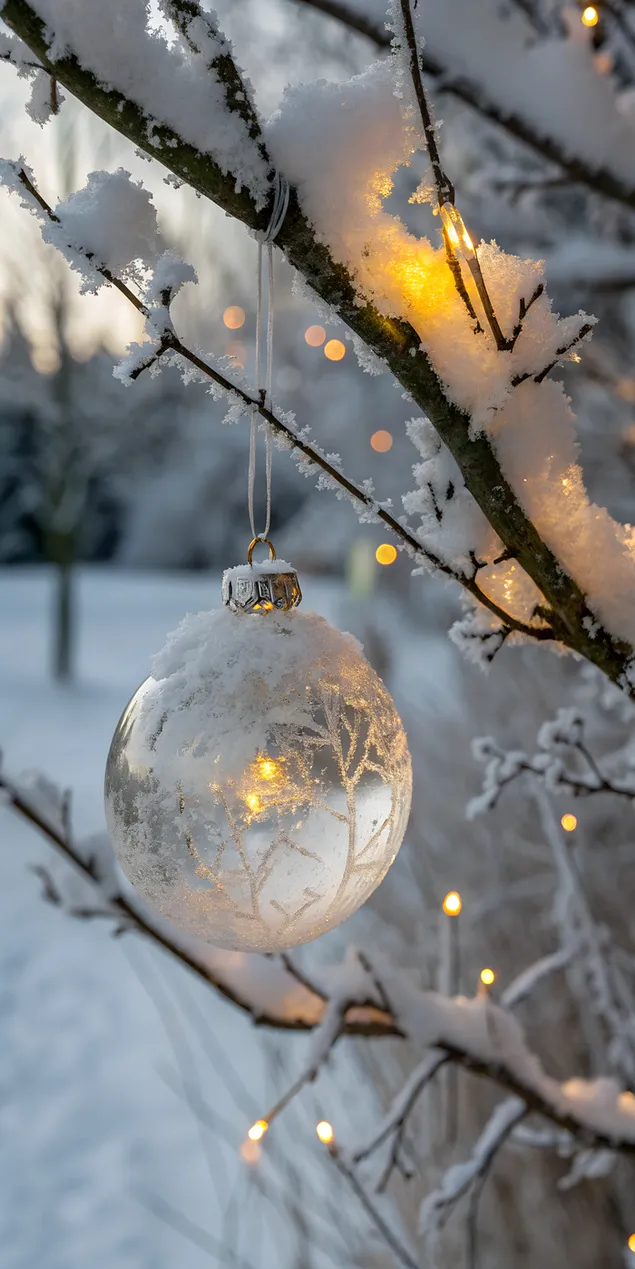 เครื่องประดับน้ำแข็งเรืองแสงบนกิ่งไม้ที่ปกคลุมไปด้วยหิมะ 2K วอลเปเปอร์