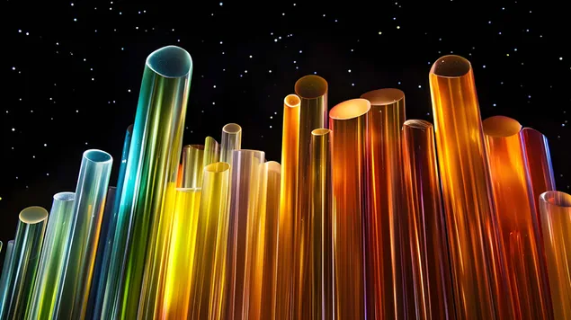 Светещи стъклени пръти, изработващи динамични абстрактни форми 8K тапет