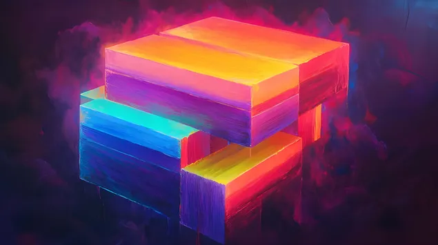 פיצוץ שיפוע זוהר של קוביית תלת מימד 4K טפט