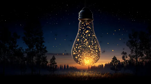 muat turun mentol bercahaya dipenuhi bintik-bintik bercahaya terhadap langit malam