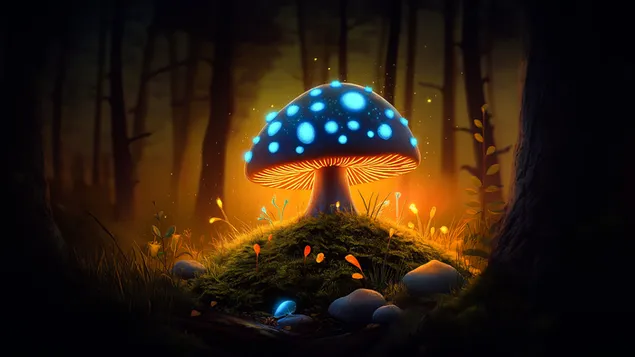 Kërpudha të ndezura në natën e errët 2K sfond