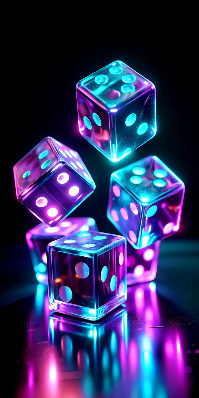 Glowing Neon Dice in a Vibrant Futuristic World 2K wallpaper