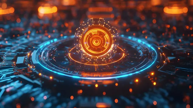 Glödande Quantum Processor i en högteknologisk installation 8K bakgrund