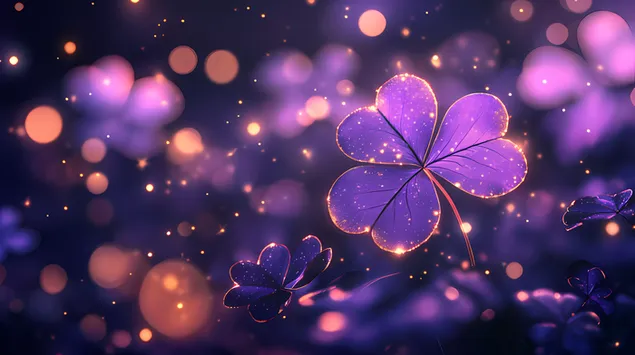 Shamrock Bercahaya Di Bawah Malam Ungu 6K kertas dinding