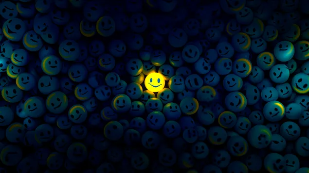 Svjetleći žuti smajli u tamnim emotikonima 2K pozadina