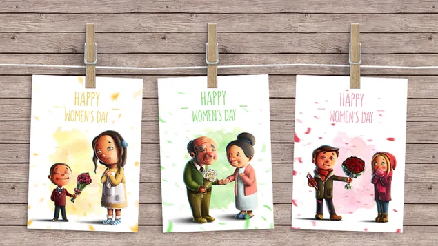 Glückliche Grußkarten zum Frauentag mit Holzplankenhintergrund