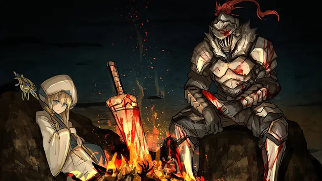 Goblin Slayer & Prästinna 4K bakgrund