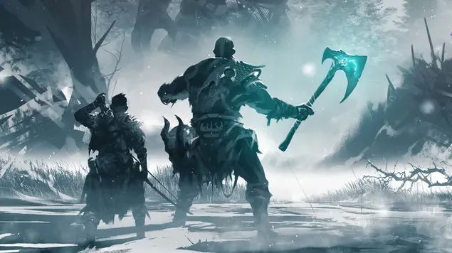 God of War Ragnarok game art 4K achtergrond
