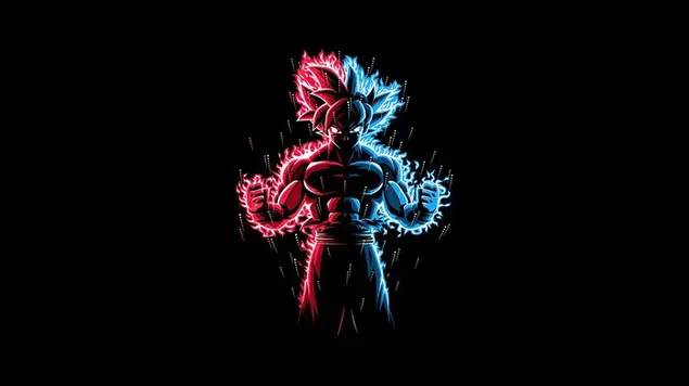 Goku: resaltando a través de azul y rojo 4K fondo de pantalla