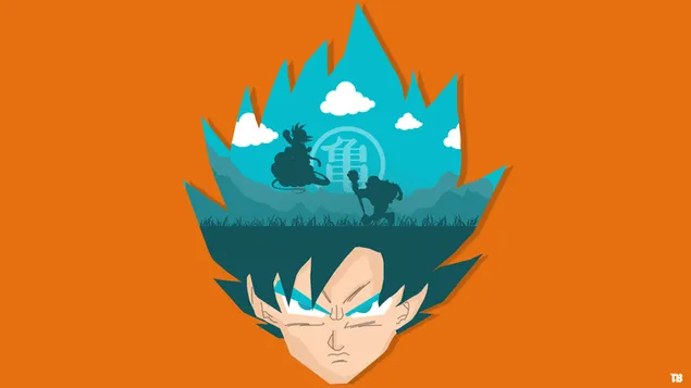 Goku minimal face over orange background HD wallpaper