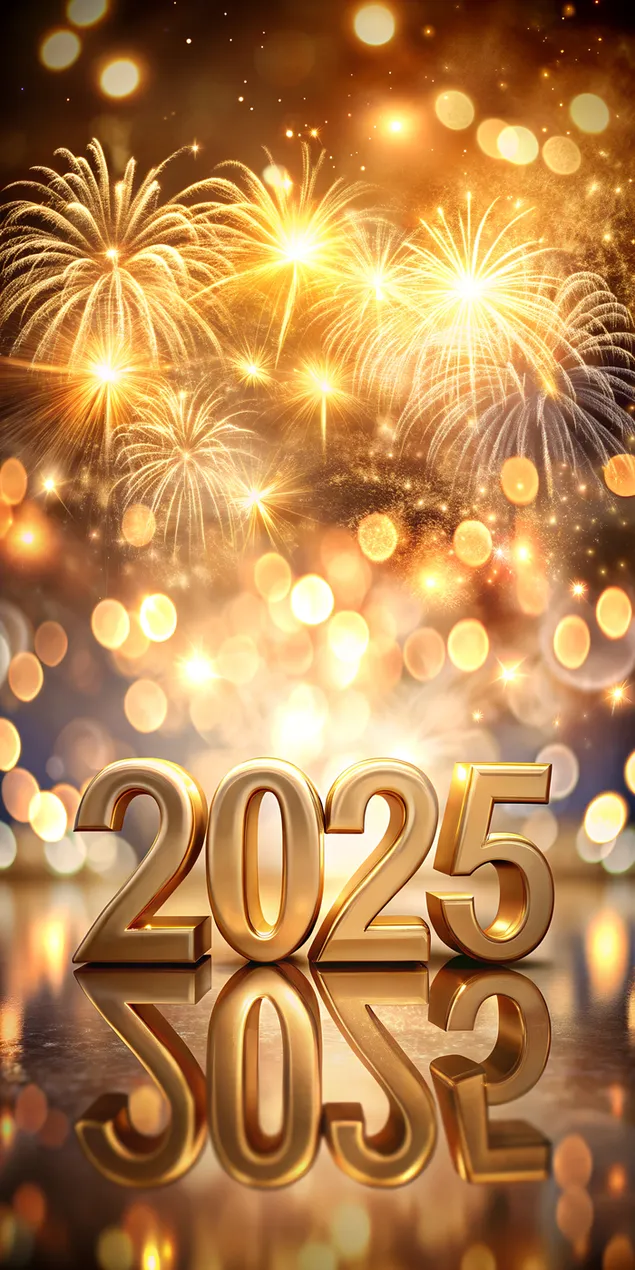 طلایی 2025 با چراغ های درخشان و شیب های رز طلایی شامپاین کاغذدیواری  2K