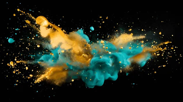 exploze zlateho a modrozeleneho inkoustu na cernem platne stahnout