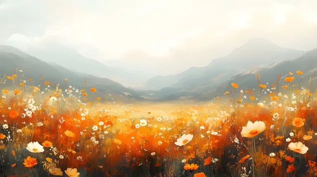 Golden Bloom: Mirna livada u punom sjaju 2K pozadina