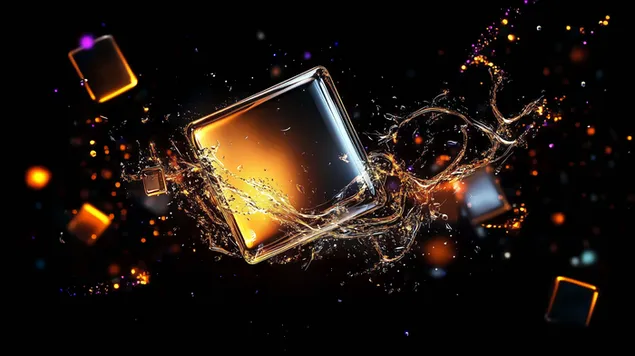 goldener wurfel in einer explosion strahlender funken herunterladen