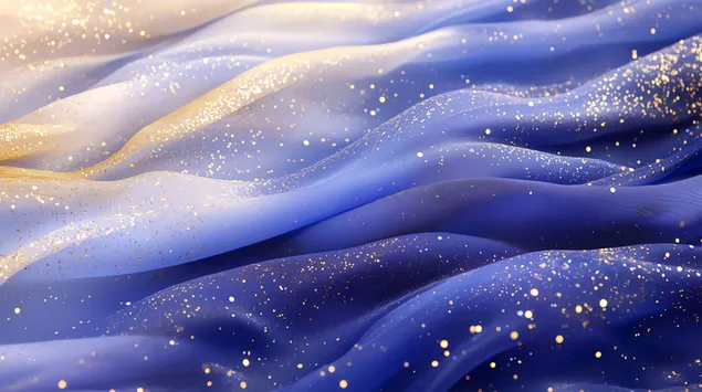 Shkëlqim i artë në valët e mëndafshit blu të rrjedhshëm 8K sfond