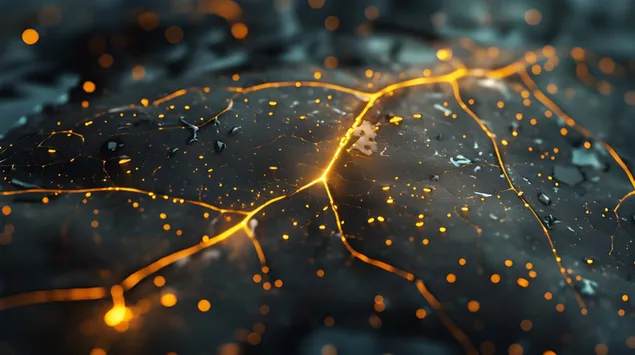 goue gloed in reendruppelbestrooide blaarbesonderhede aflaai