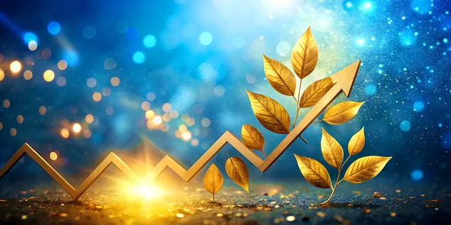 folhas douradas brilhantes formando flechas ascendentes em tons azuis e dourados download