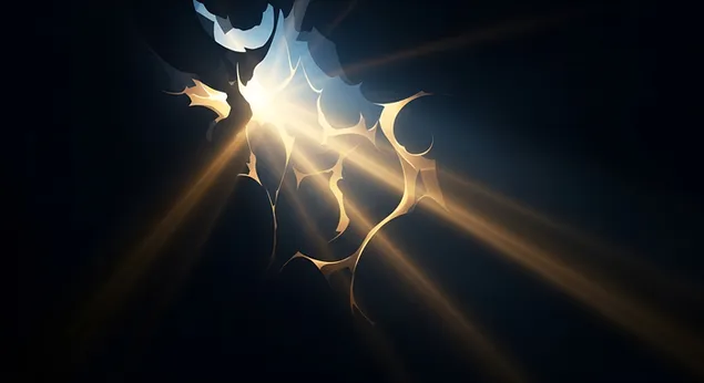 暗い抽象的な形を貫く金色の光線 4K 壁紙