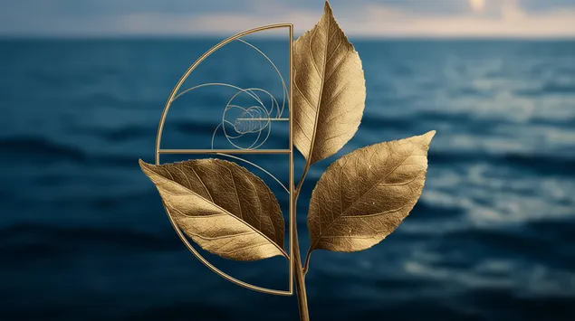 Gyllene snittet-illustration på blad med kosmisk vattenbakgrund 2K bakgrund