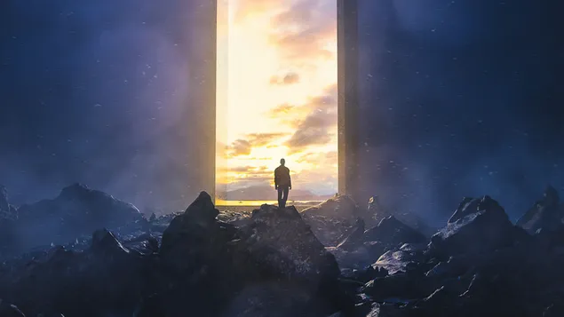 Tapeta Zlatý lúč po tmavej noci 4K