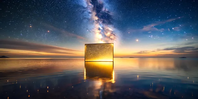 Hình nền Golden Reverie, Quảng trường được chiếu sáng lơ lửng trên đại dương hoàng hôn 4K