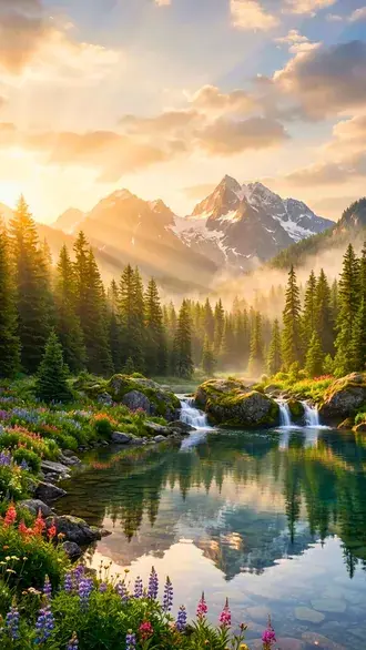 golden sunrise mountain lake nature landscape download