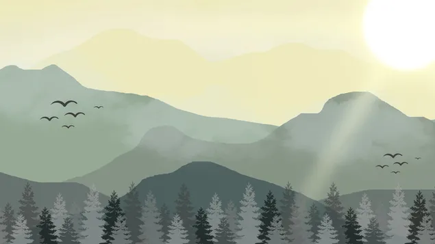 זריחה מוזהבת מעל ירוק שופע המאירה את שמי הבוקר HD טפט