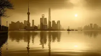 Shang Hai Cheng Shi Jing Guan De Jin Se Xi Yang Xia Zai