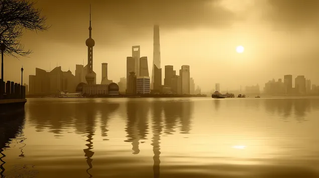 gellene sonnenennergang iwwer der stad shanghai eroflueden