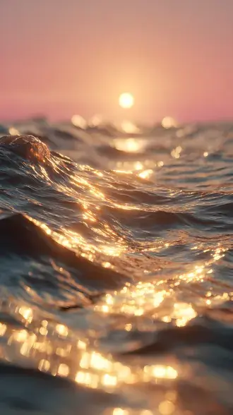 golden sunset reflecting on ocean waves with shimmering highlights, serene and cinematic seascape phone download