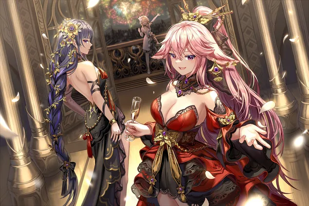 nydelig anime jentefest kveld | ganshin innvirkning nedlasting