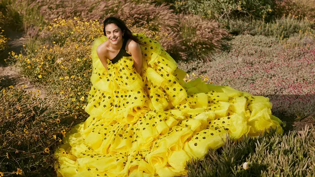 Gorgeous 'Camila Mendes' in Lovely Yellow Dress