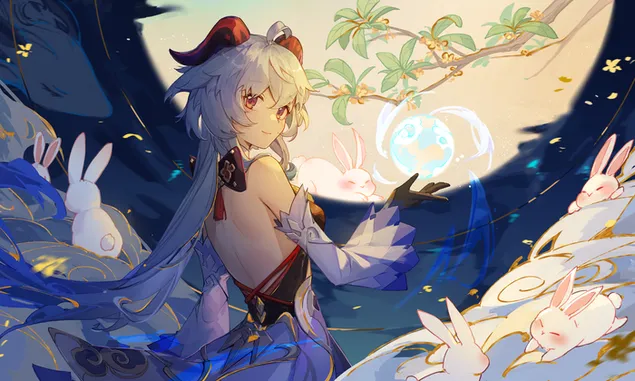 nadherne dievca ganyu sa hra s malymi kralikmi | ganshin impact stiahnut