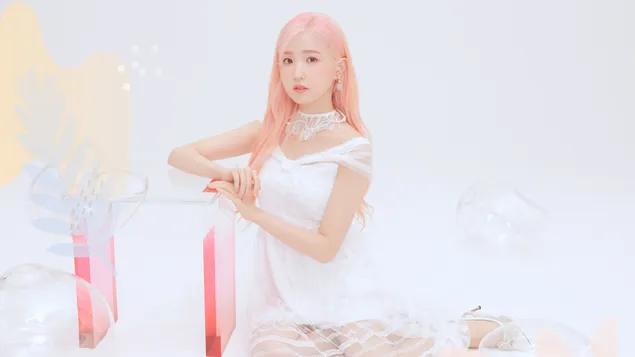 Hitomi yang cantik dalam 'Bloom*Iz' MV Shoot (2020) daripada IZ*ONE (Kugiran K-Pop) 4K kertas dinding