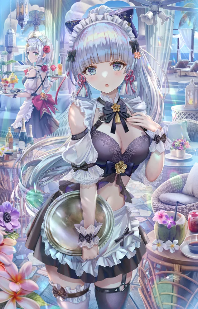华丽的服务员| 上里绫香 & 诺艾尔 | 原神冲击 2K 壁纸