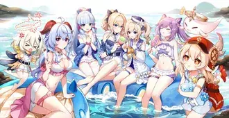 Lindas mulheres tomando banho na beira do rio | Impacto de Ganshin 2K papel de parede