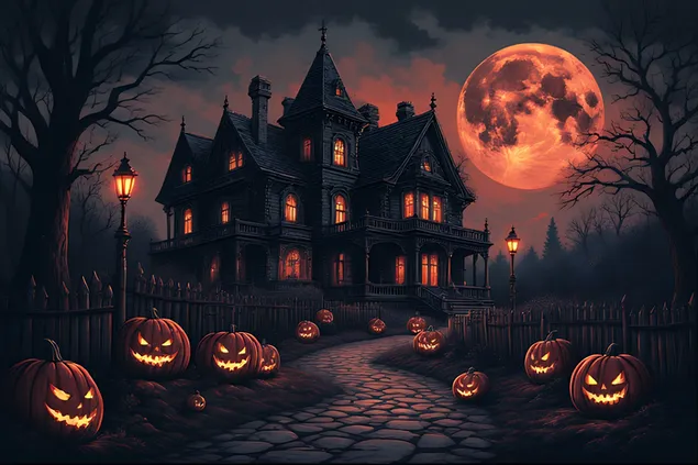 prezemete viktorijanska kukja so dukhovi shto sveti pod krvava mesechina so mornichavi feneri od dzhokeri i gotska ilustrativna umetnost za khoror