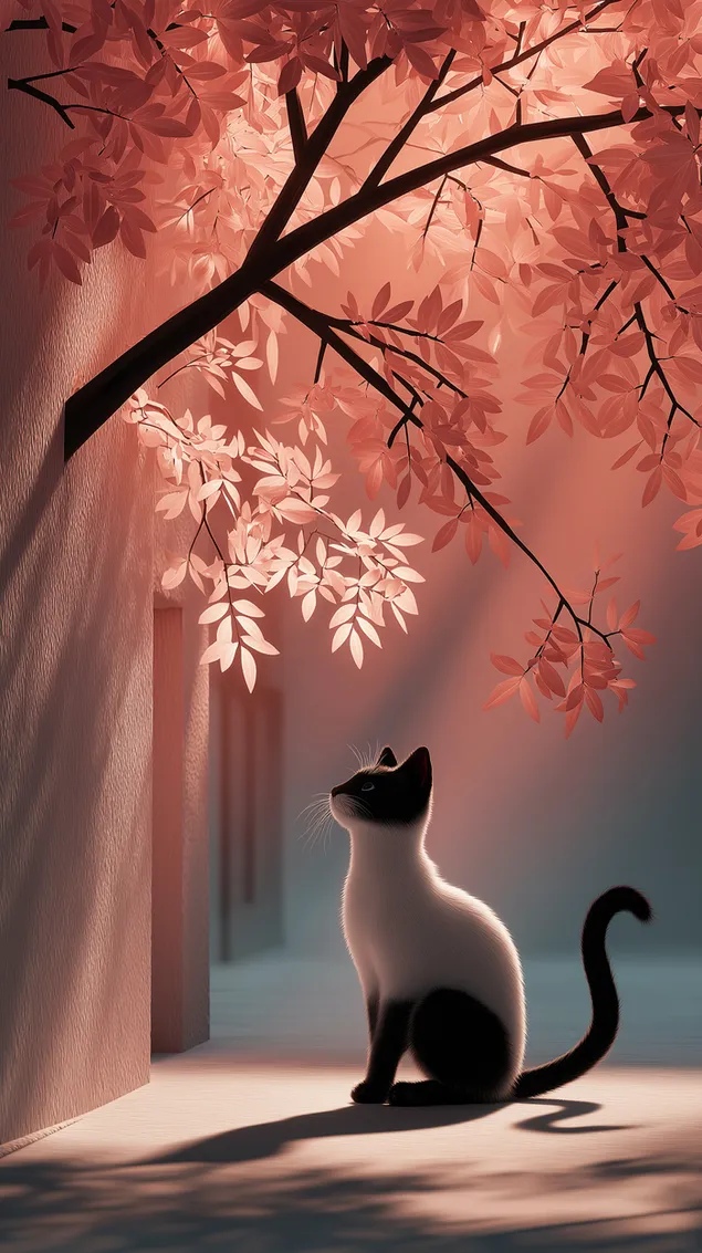 gatto grazioso sotto un albero frondoso scarica