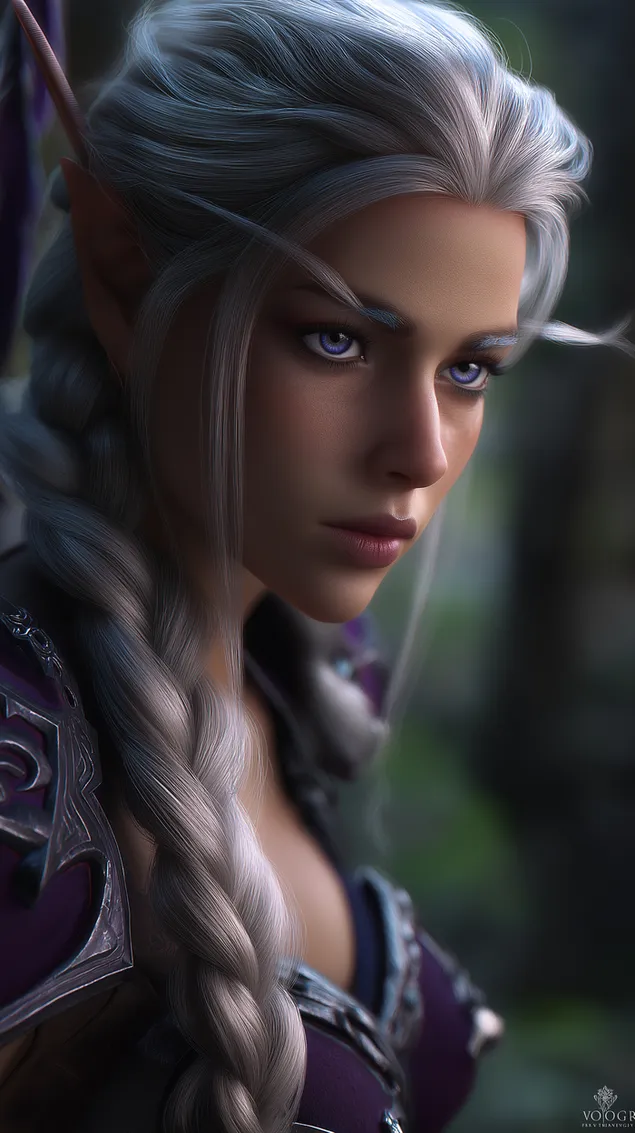 Graciozs elfs ar pītām cirtām un elegantām bruņām HD fona tapete