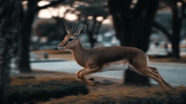 Gazela graciosa em movimento em um parque 2K papel de parede