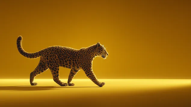 טיול יגואר חינני על במה מינימליסטית מוארת 2K טפט