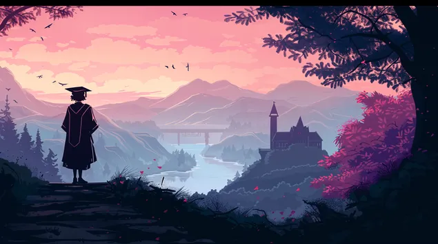 mahasiswa pascasarjana mengamati pemandangan alam dan burung unduhan