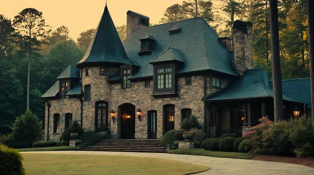 gran finca enmig d'un entorn forestal exuberant baixada