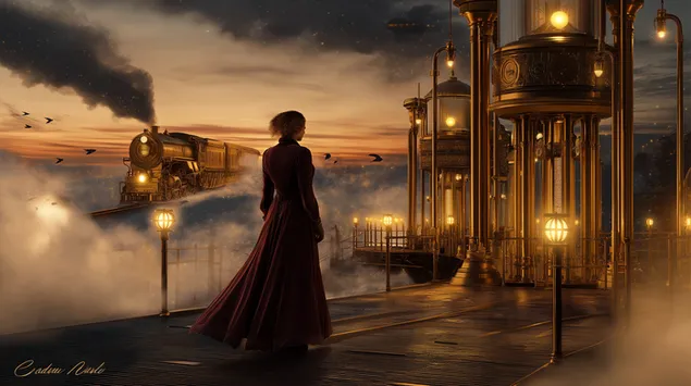 suuri junamatka unenomaisen taivaan halki hahmojen kanssa lataa