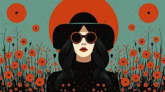Tapeta Grafická ilustrace ženy v květinovém poli 2K