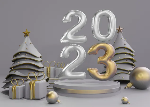 Desain warna abu-abu dan emas dirancang untuk perayaan tahun baru