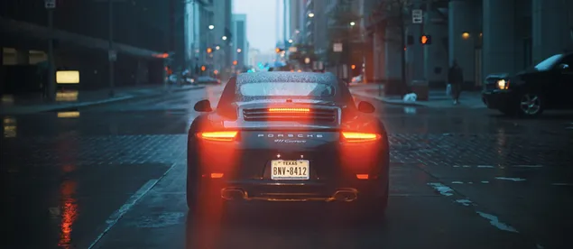 Gray Porsche 911 Car On A Rainy Evening download