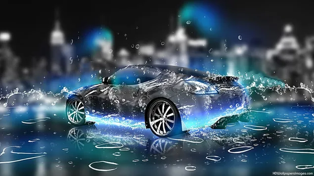 Gray sport car racing in rain HD wallpaper download