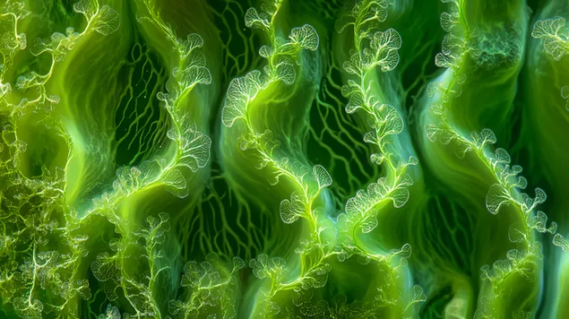 Green Caulerpa Macroalgae Highlighted by Light Beams 8K Tapeten